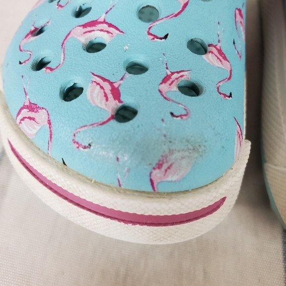 CROCS Crocband Clog Pale Turquoise Pink Flamingo  Pattern Size Baby 4-5 - Picture 5 of 12